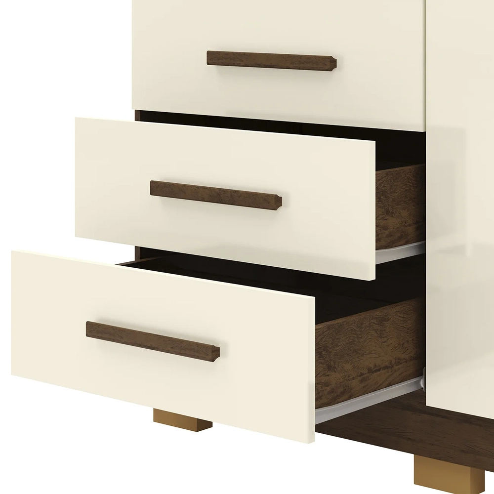 Cômoda Quarto Sapateira 2 Portas 4 Gavetas Lírio Imbuia/Champanhe V02 - Mpozenato