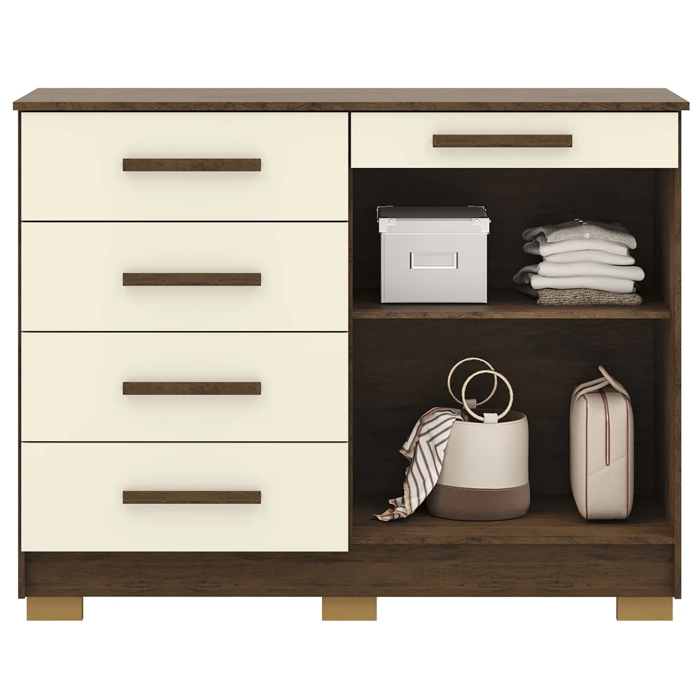 Cômoda Quarto Sapateira 2 Portas 4 Gavetas Lírio Imbuia/Champanhe V02 - Mpozenato