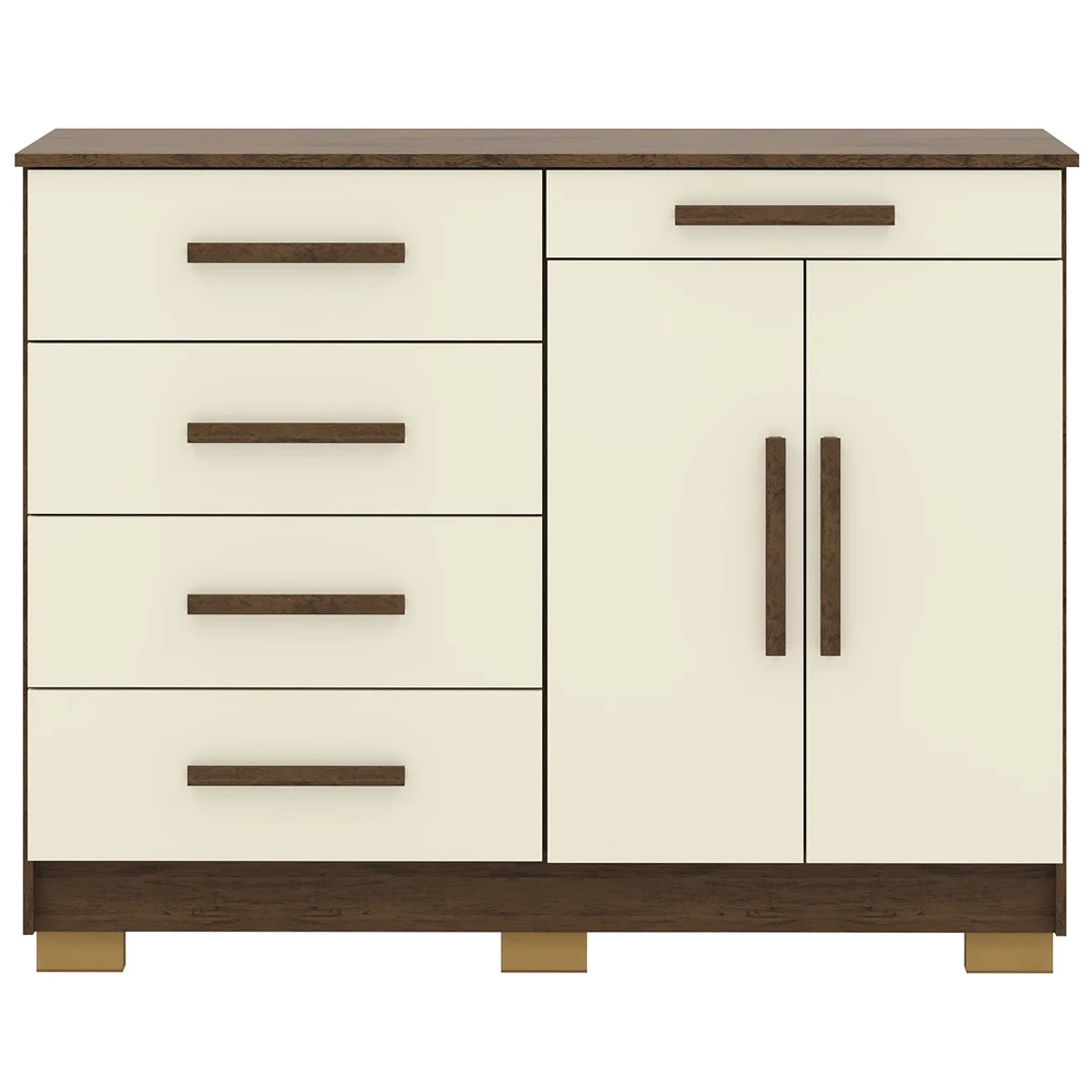 Cômoda Quarto Sapateira 2 Portas 4 Gavetas Lírio Imbuia/Champanhe V02 - Mpozenato