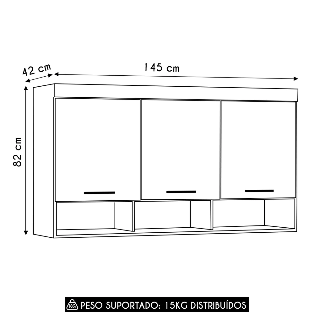 Armário Aéreo Ponte Modulado 145cm Taiga Branco/Grey L01 - Mpozenato