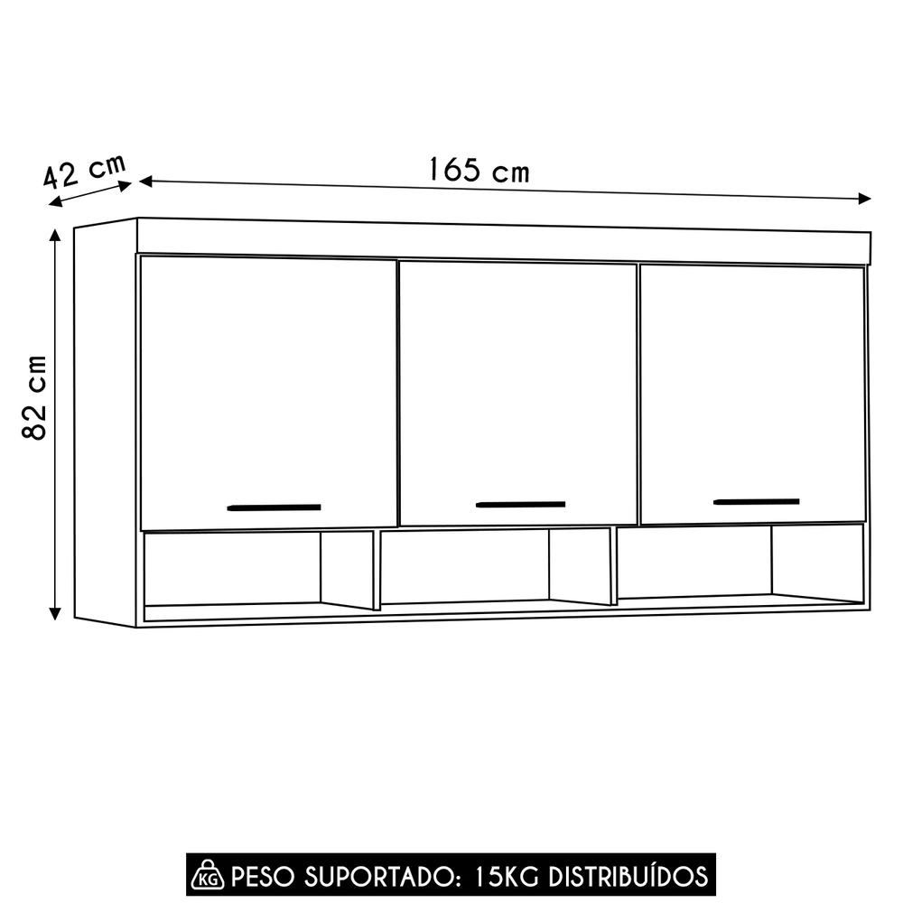 Armário Aéreo Ponte Modulado 165cm Taiga Branco/Cinnamon L01 - Mpozenato