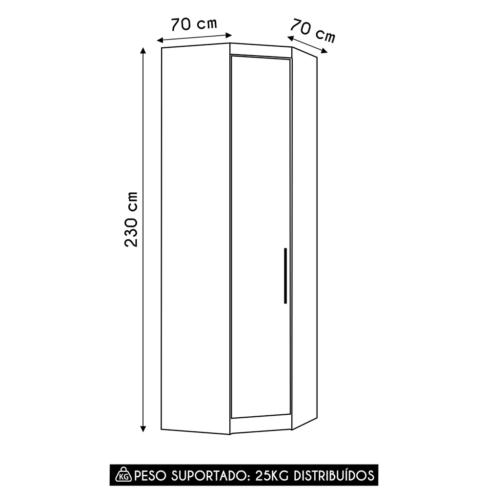 Guarda Roupa Canto Obliquo 70cm 1 Porta Taiga Branco L01    - Mpozenato