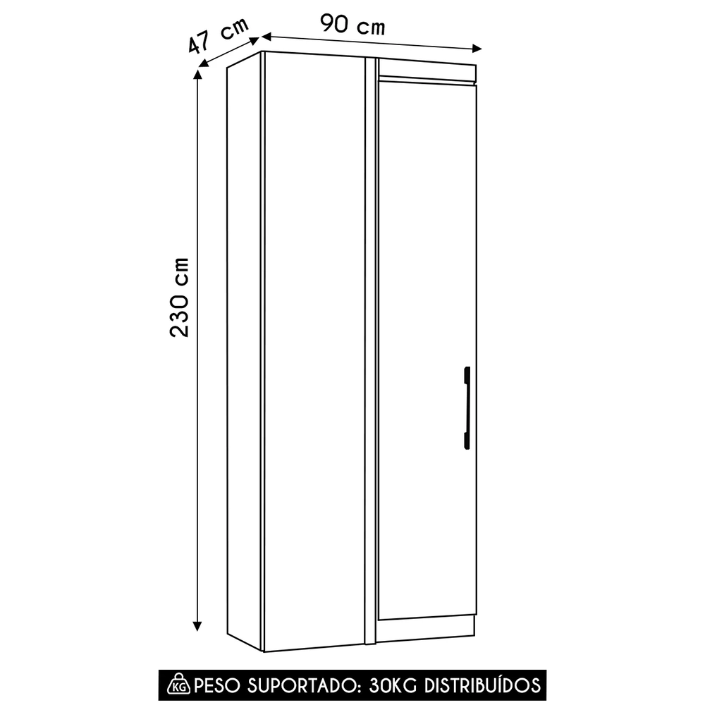 Guarda Roupa Canto Reto 90cm com 1 Porta Delphi Avelã/Grey L01 - Mpozenato