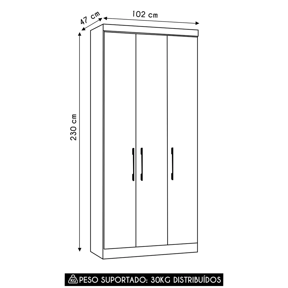 Guarda Roupa Modulado 102cm com 3 Portas Delphi Avelã/Grey L01 - Mpozenato