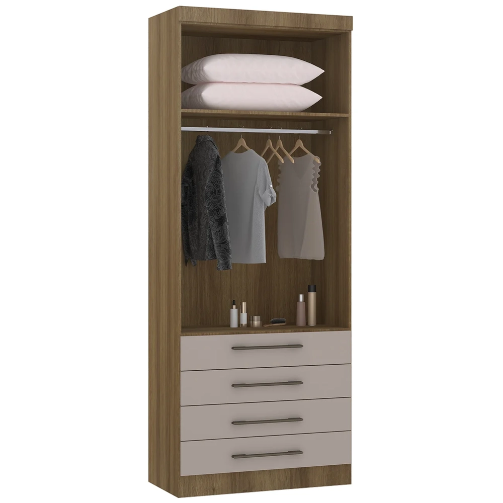 Guarda Roupa Modulado 90cm 2 Portas 4 Gavetas Delphi Avelã/Cinnamon L01 - Mpozenato