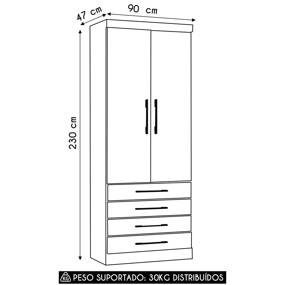 Guarda Roupa Modulado 90cm 2 Portas 4 Gavetas Delphi Avelã/Cinnamon L01 - Mpozenato