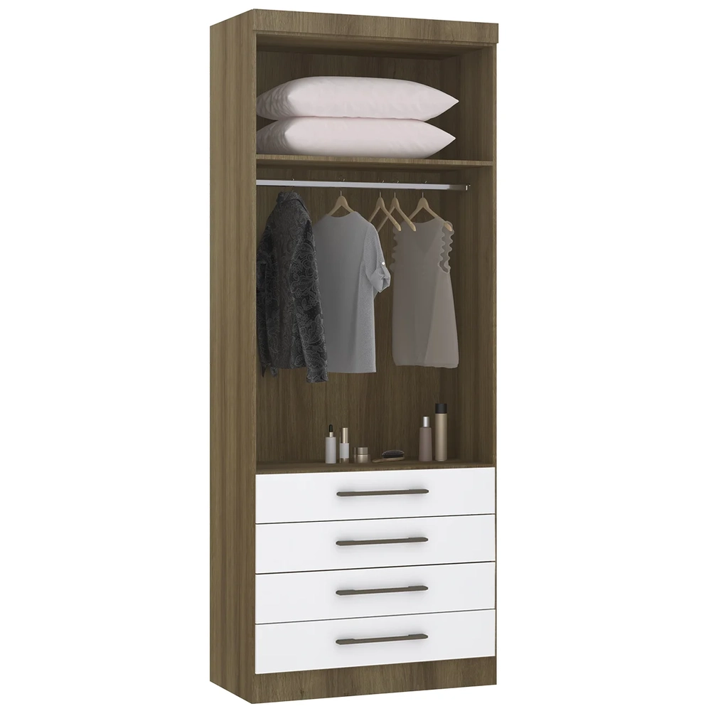 Guarda Roupa Modulado 90cm 2 Portas 4 Gavetas Delphi Avelã/Branco L01 - Mpozenato