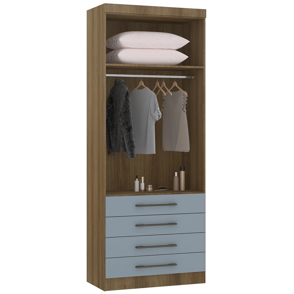 Guarda Roupa Modulado 90cm 2 Portas 4 Gavetas Delphi Avelã/Grey L01 - Mpozenato