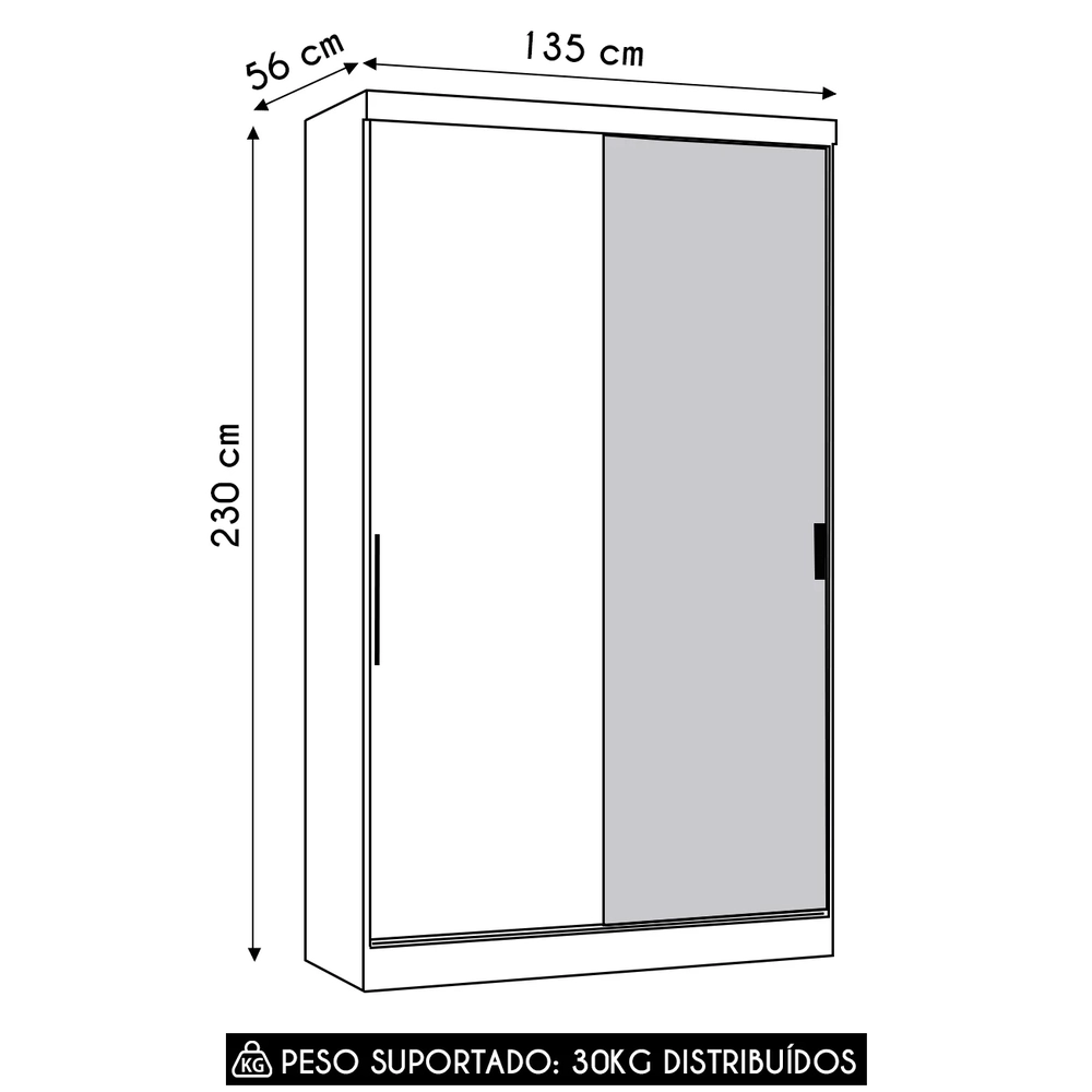 Guarda Roupa Solteiro 135cm 2 Portas e Espelho Delphi Avelã/Branco L01 - Mpozenato