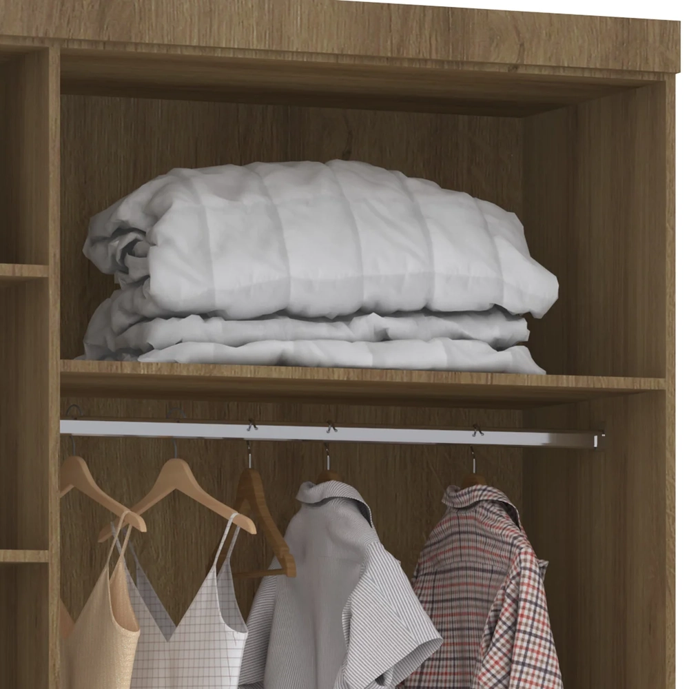 Guarda Roupa Solteiro 132cm 3 Portas 4 Gavetas Delphi Avelã/Cinnamon L01 - Mpozenato