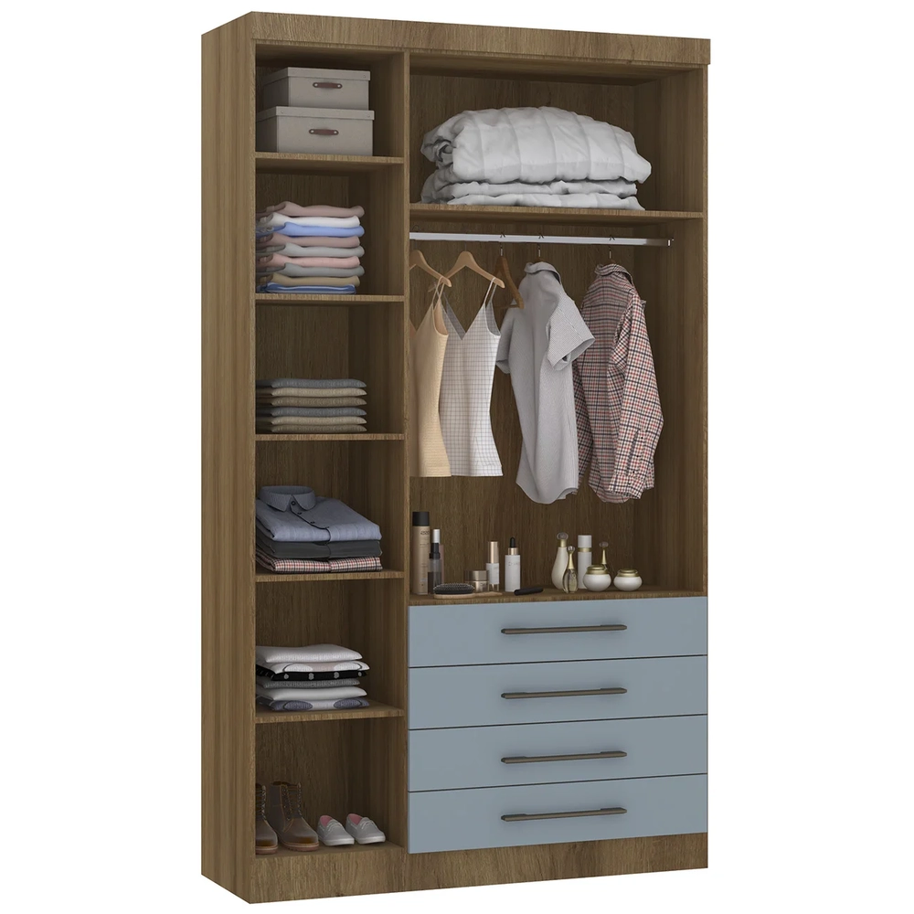 Guarda Roupa Solteiro 132cm 3 Portas 4 Gavetas Delphi Avelã/Grey L01 - Mpozenato