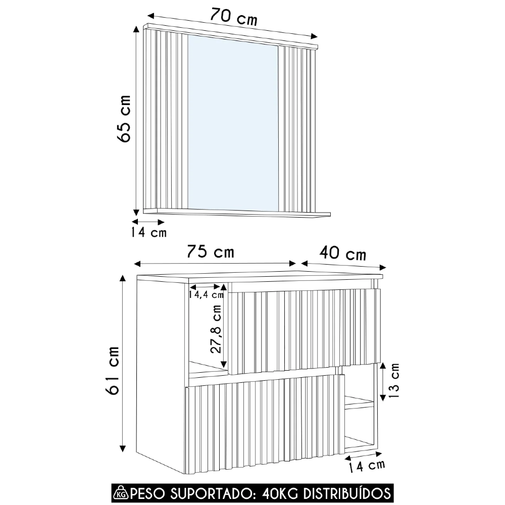 Gabinete Banheiro 75cm  Para Cuba e Espelheira Tunís Mel F10 - Mpozenato