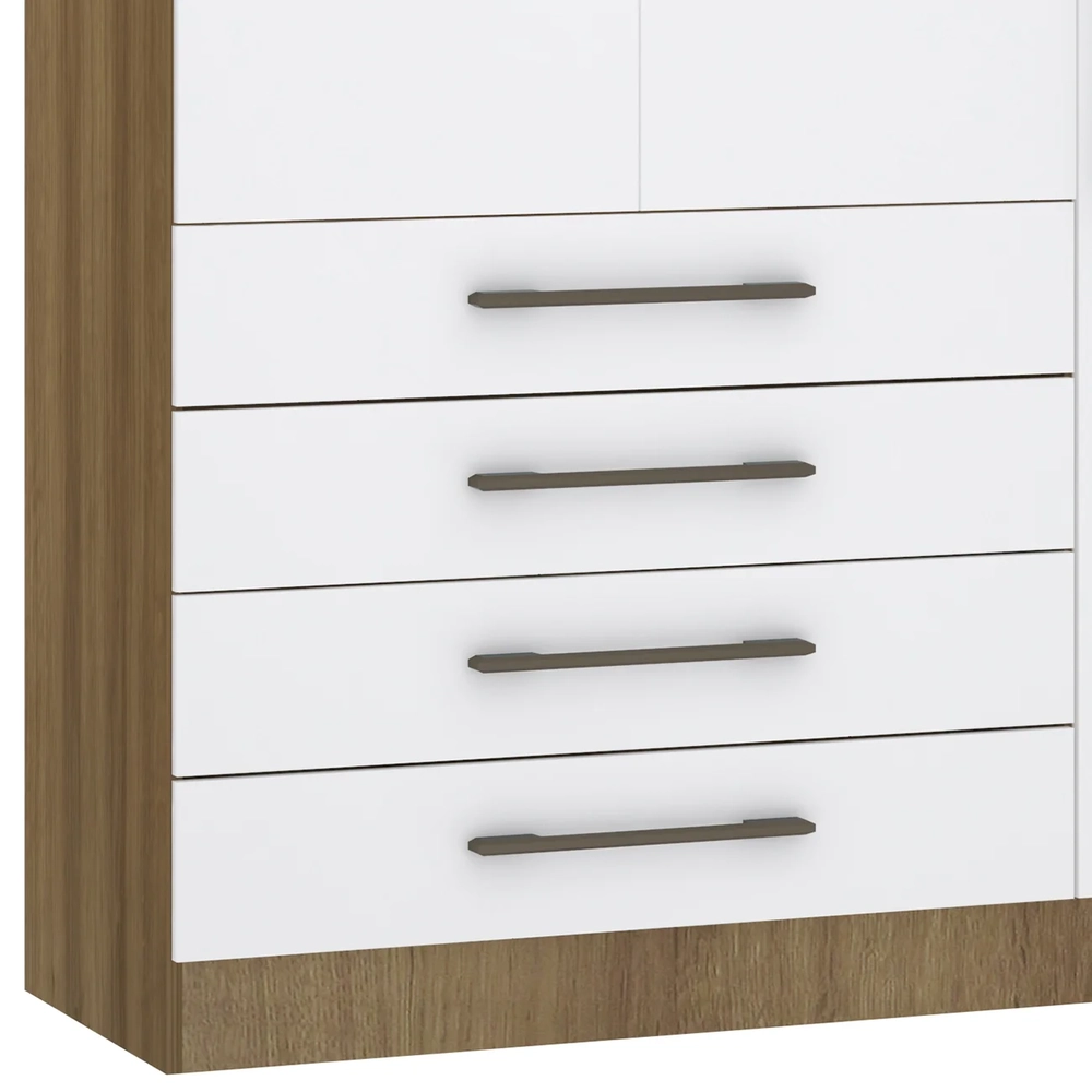 Guarda Roupa Solteiro 132cm 3 Portas 4 Gavetas Delphi Avelã/Branco L01 - Mpozenato
