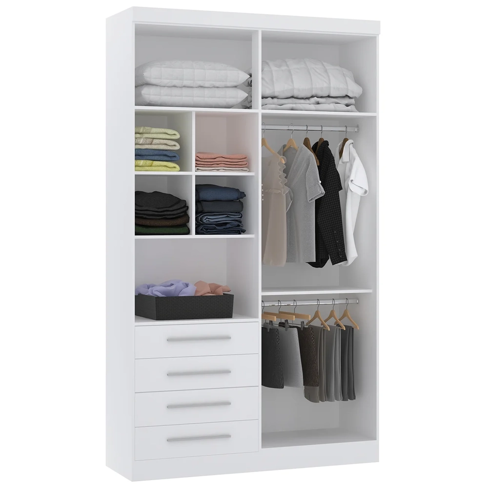 Guarda Roupa Solteiro 135cm 4 Portas 4 Gavetas Taiga Branco L01 - Mpozenato