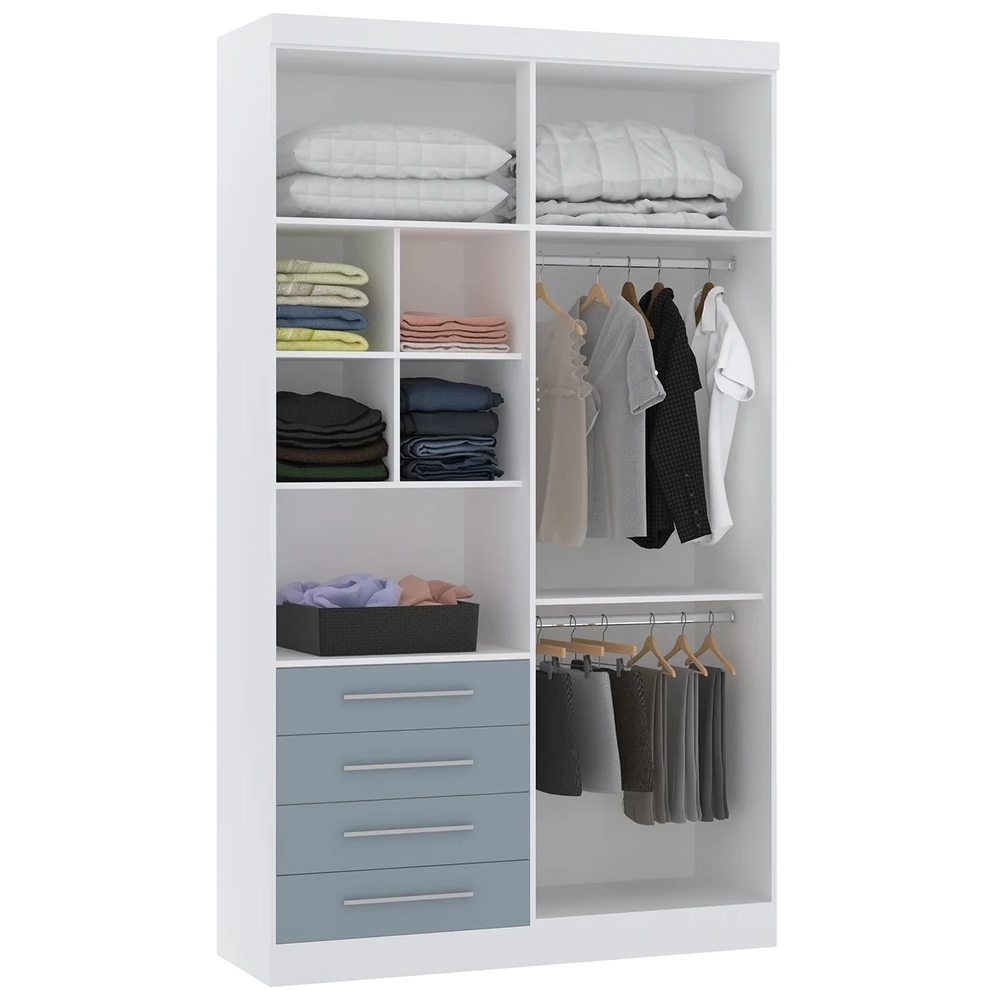 Guarda Roupa Solteiro 135cm 4 Portas 4 Gavetas Taiga Branco/Grey L01 - Mpozenato