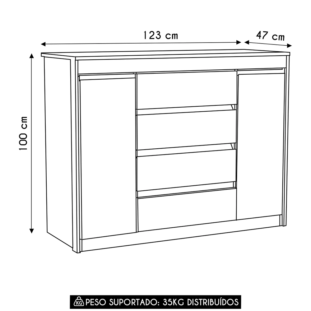 Cômoda Quarto 123cm 4 Gavetas 2 Portas Samira Freijó L01 - Mpozenato