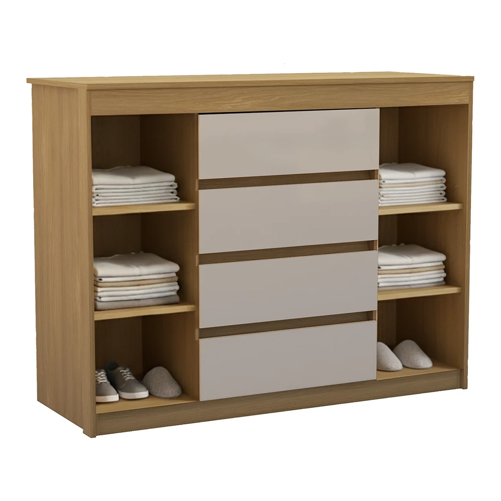 Cômoda Quarto 123cm 4 Gavetas 2 Portas Samira Freijó/Mocca L01 - Mpozenato