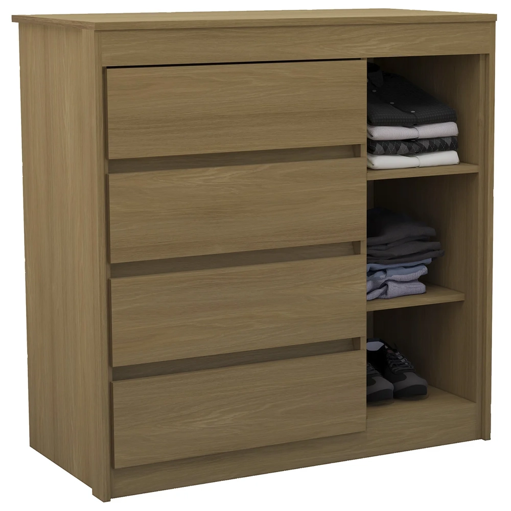 Cômoda Quarto 93cm 4 Gavetas 1 Porta Samira Freijó L01  - Mpozenato