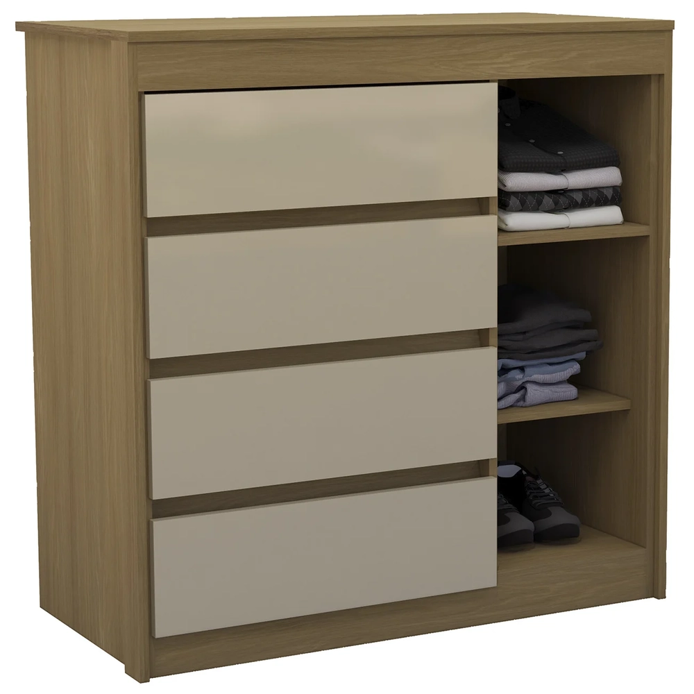 Cômoda Quarto 93cm 4 Gavetas 1 Porta Samira Freijó/Mocca L01 - Mpozenato
