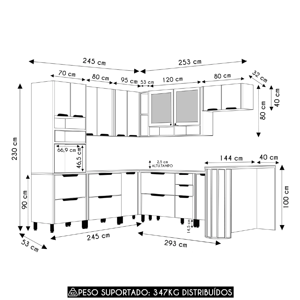 Armário Cozinha 10 Peças CP03 e Tampo Marina Cinammon/Freijó L01 - Mpozenato