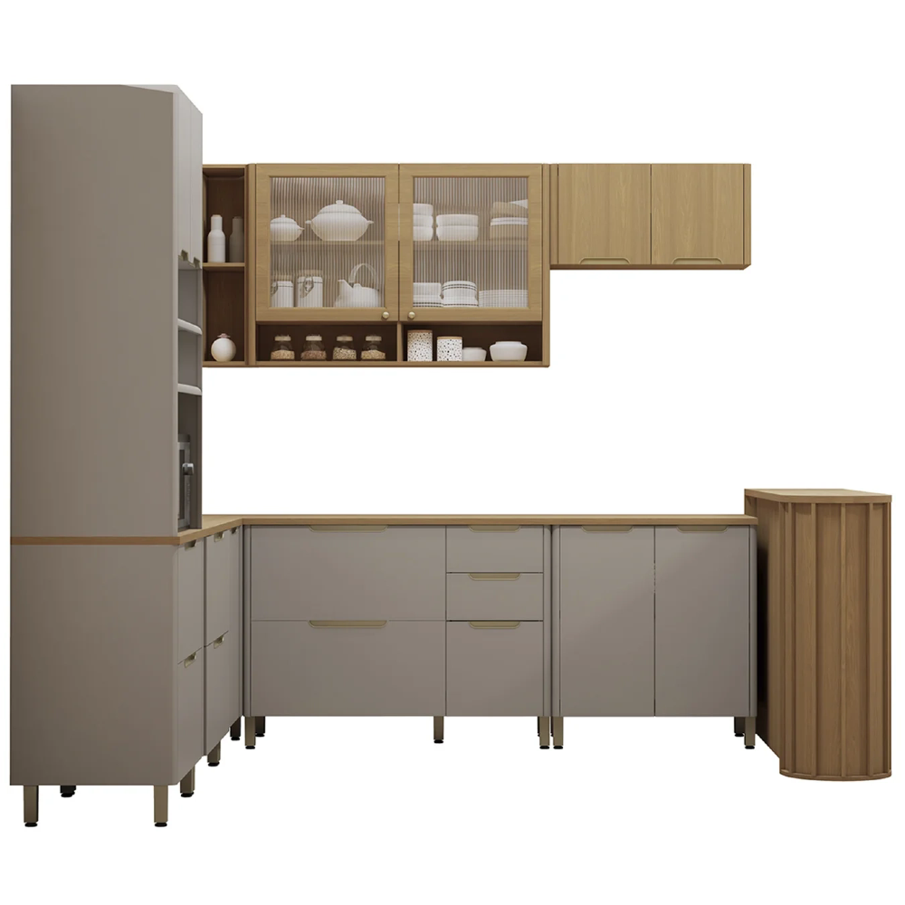 Armário Cozinha 10 Peças CP03 e Tampo Marina Cinammon/Freijó L01 - Mpozenato