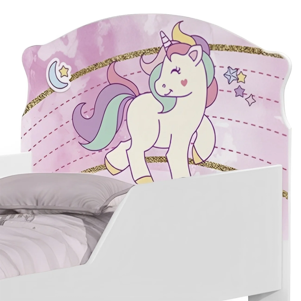 Mini Cama Infantil 148x68cm Com Proteção Lateral Unicórnio K06 - Mpozenato