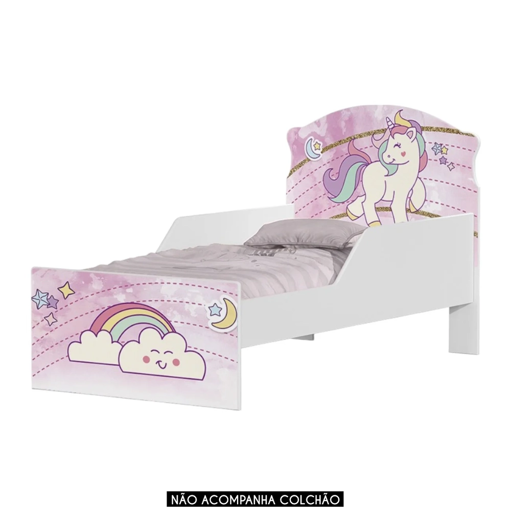 Mini Cama Infantil 148x68cm Com Proteção Lateral Unicórnio K06 - Mpozenato