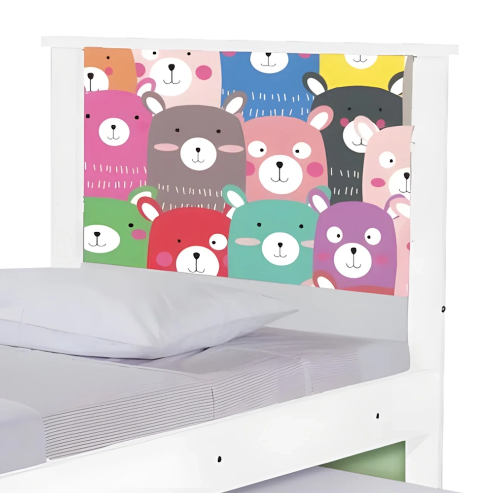 Cama Solteiro Infantil Com Auxiliar 188x88cm Ursinhos K06 - Mpozenato