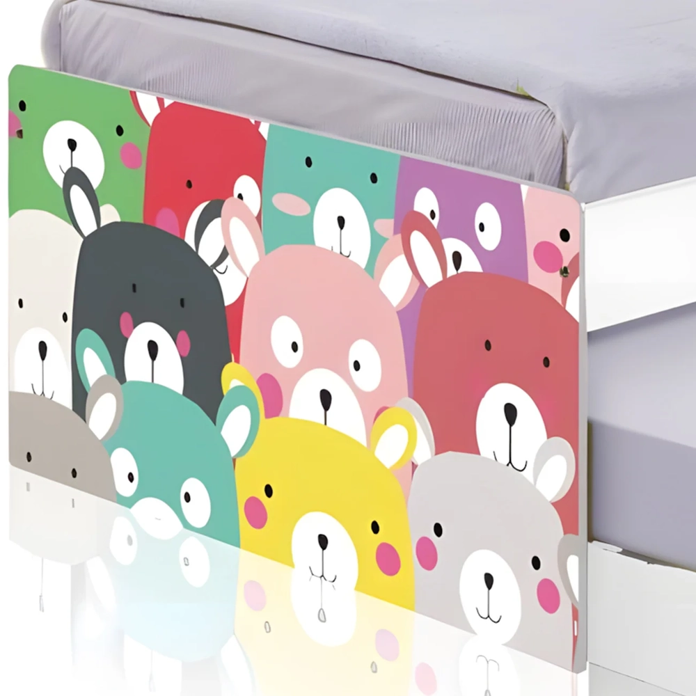 Cama Solteiro Infantil Com Auxiliar 188x88cm Ursinhos K06 - Mpozenato