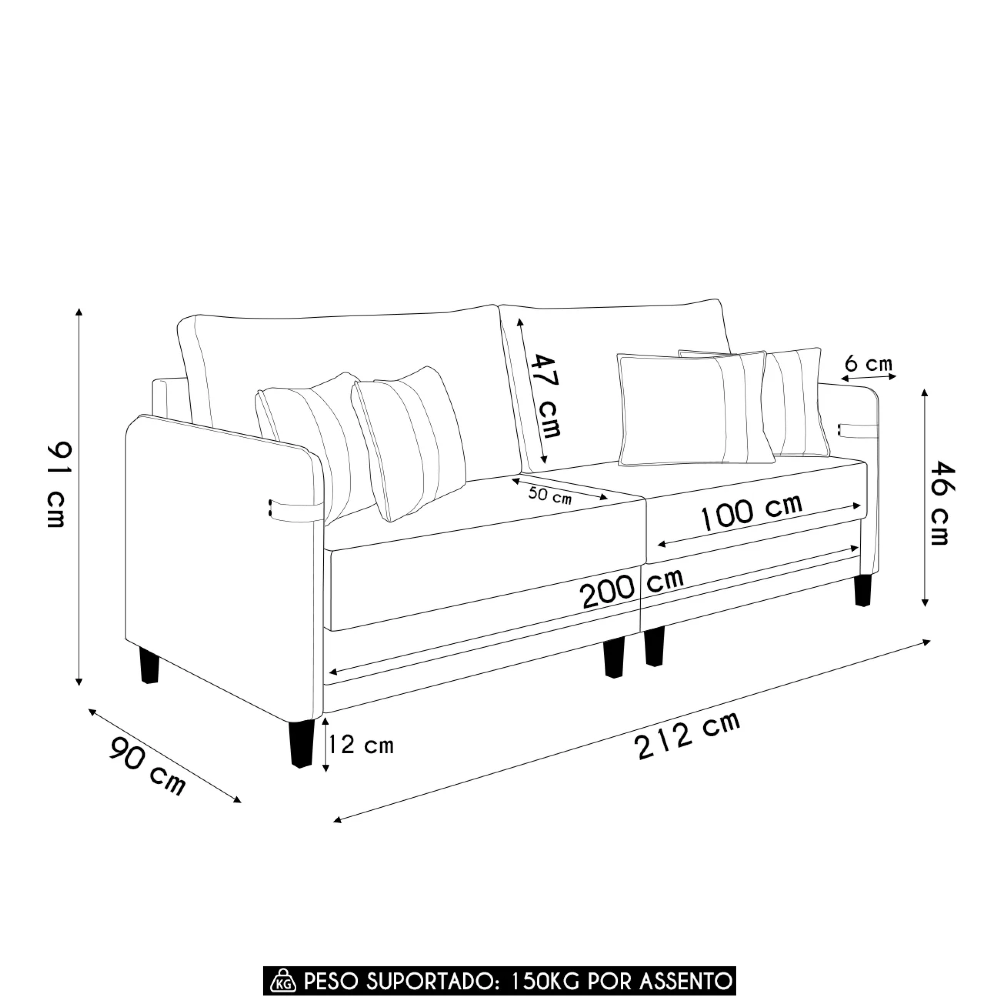 Sofá 3 Lugares Living 212cm Pé Madeira Zoe Sintético Camel Z08 - Mpozenato