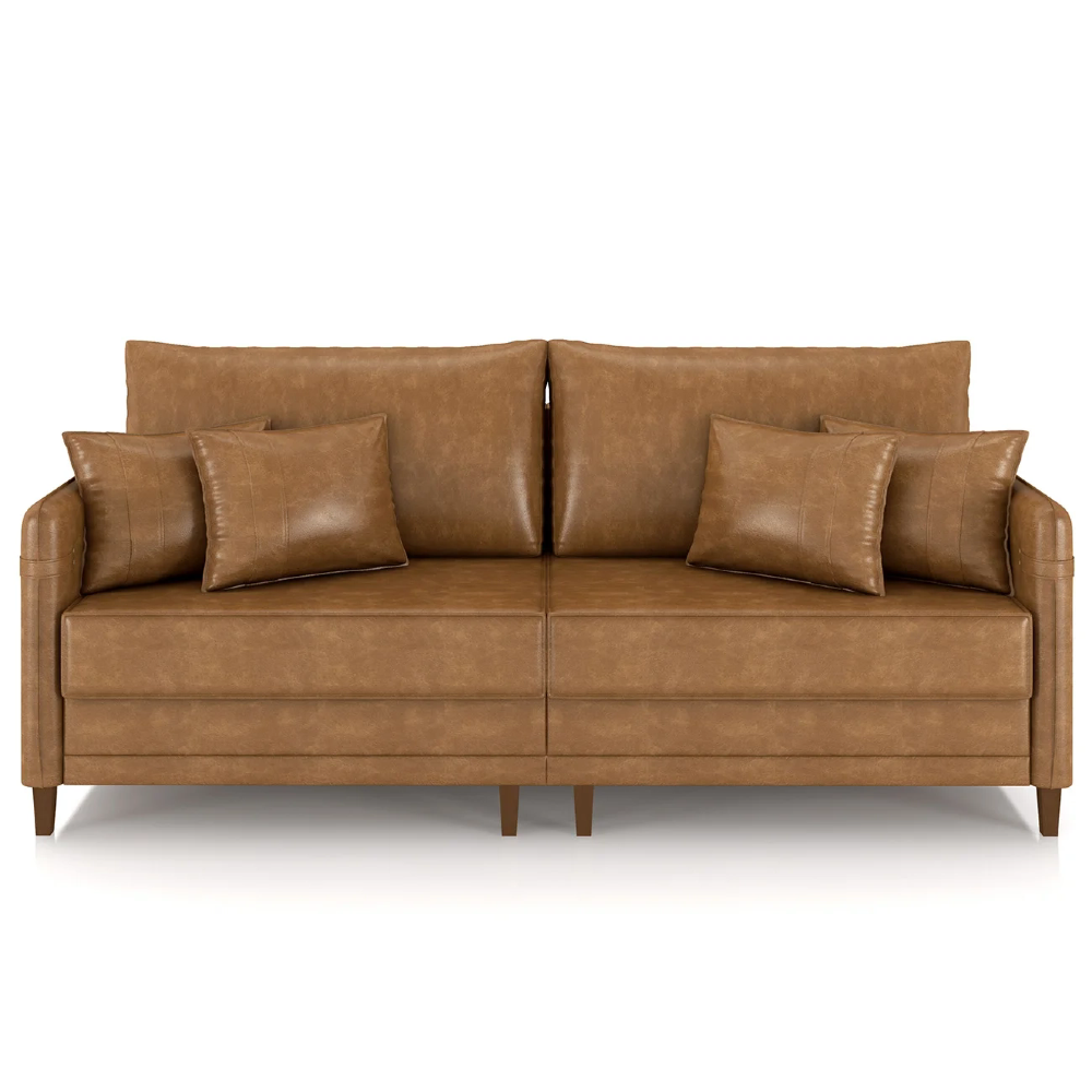 Sofá 3 Lugares Living 212cm Pé Madeira Zoe Sintético Camel Z08 - Mpozenato