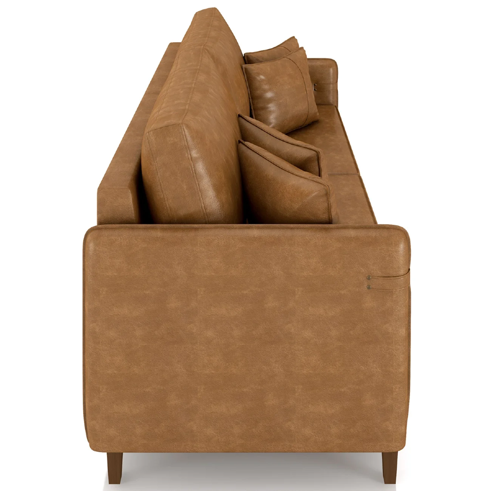 Sofá 3 Lugares Living 212cm Pé Madeira Zoe Sintético Camel Z08 - Mpozenato