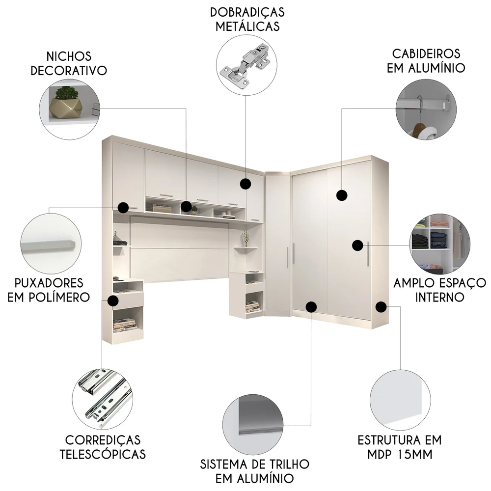 Guarda Roupa Queen Modulado CP07 Taiga Branco L01 - Mpozenato