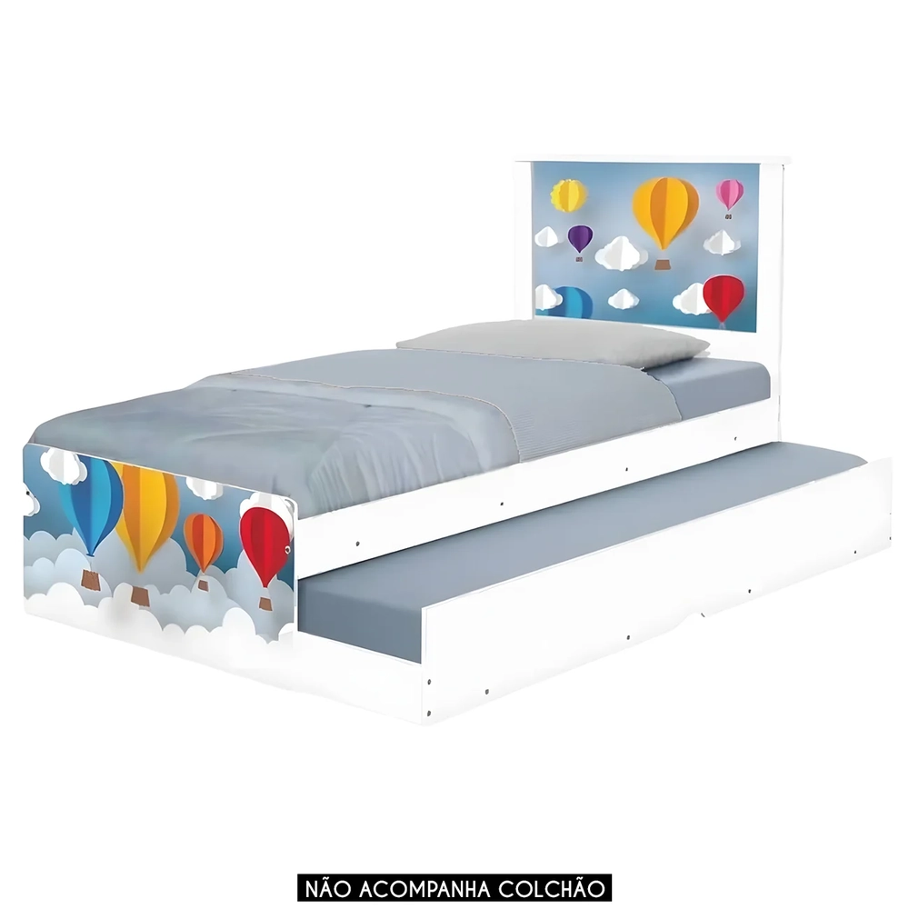 Cama Solteiro Infantil Com Auxiliar 188x88cm Balões K06 - Mpozenato