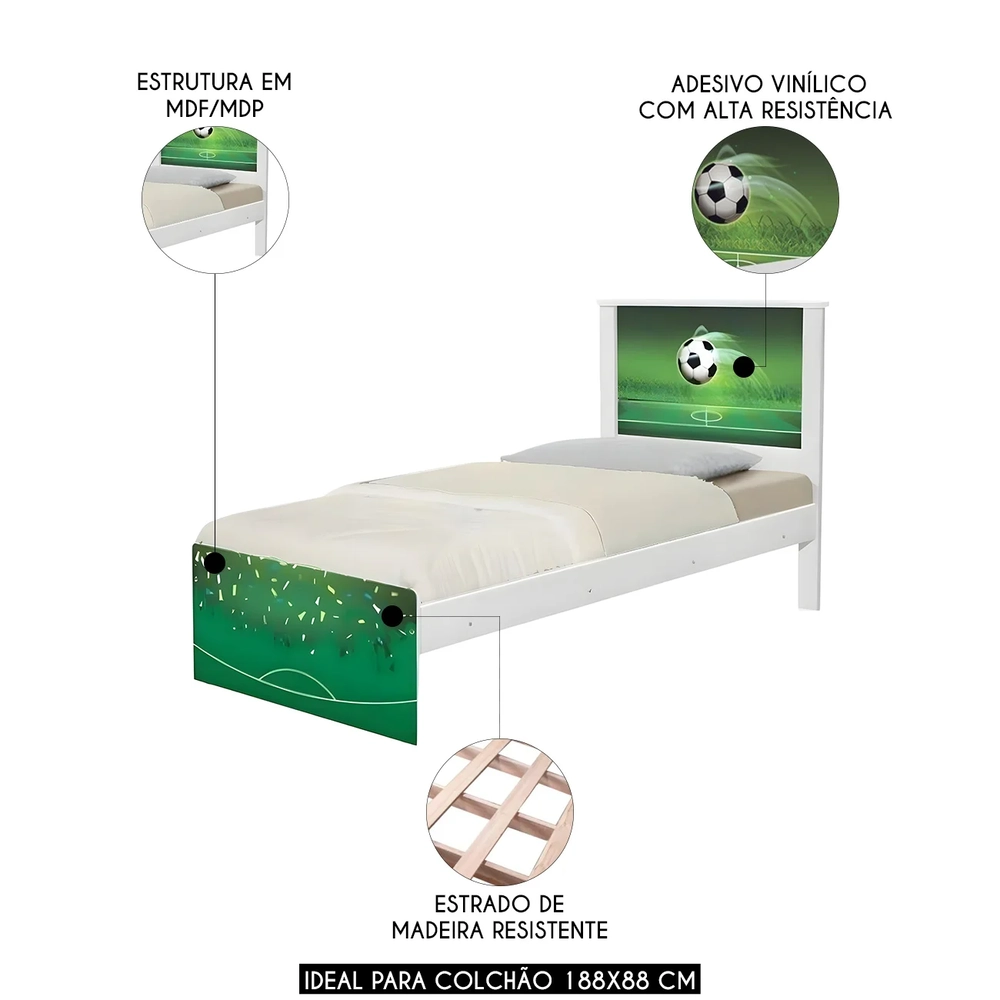 Cama Solteiro Infantil Para Colchão 188x88cm Futebol K06 - Mpozenato