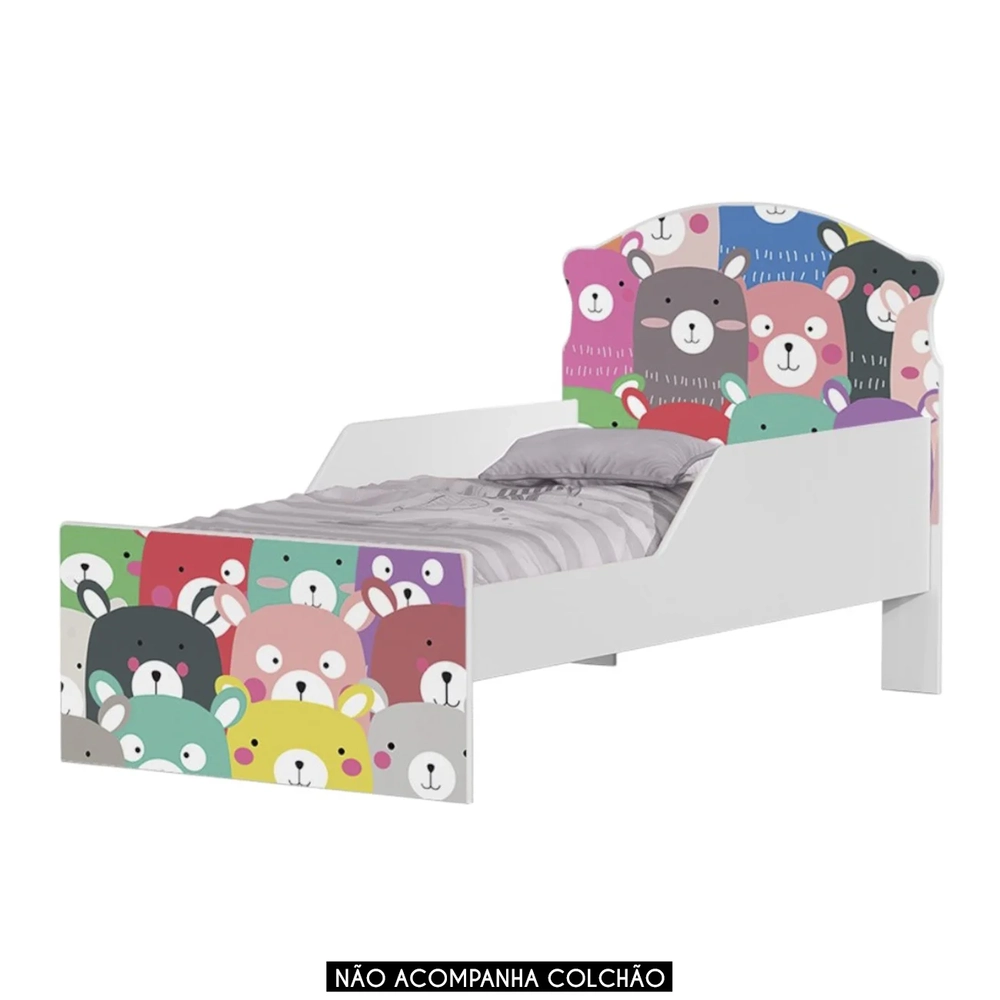Mini Cama Infantil 148x68cm Com Proteção Lateral Ursinhos K06 - Mpozenato