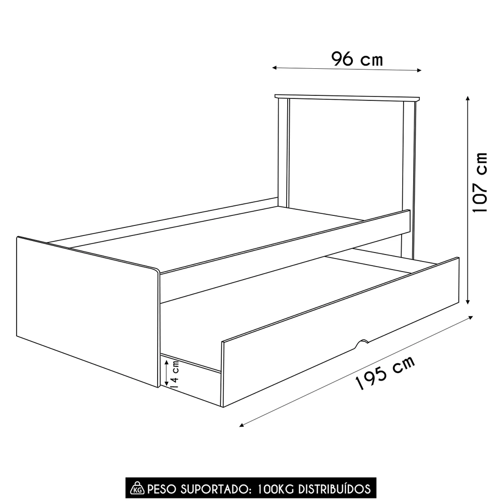 Cama Solteiro Infantil Com Auxiliar 188x88cm Nuvens K06 - Mpozenato