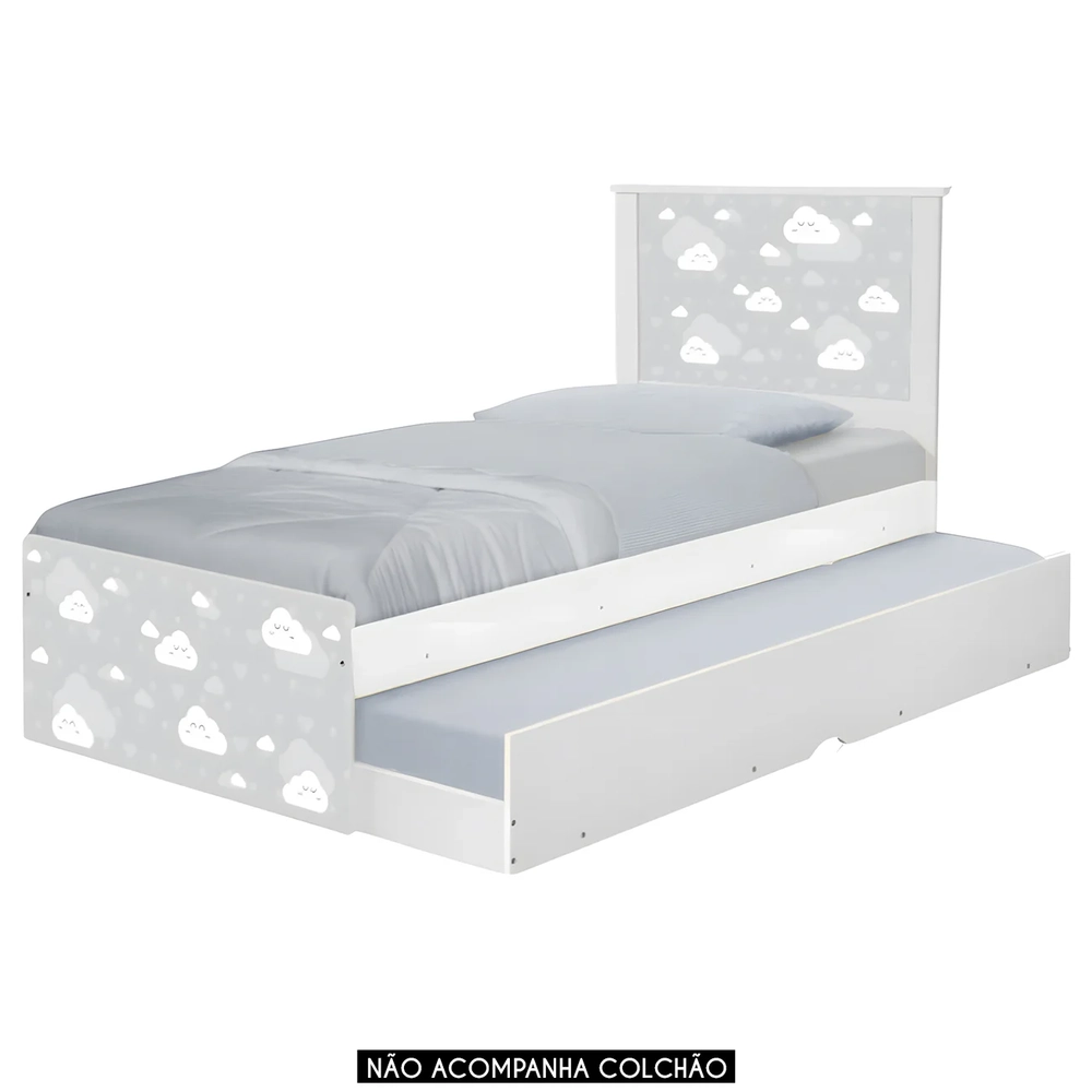Cama Solteiro Infantil Com Auxiliar 188x88cm Nuvens K06 - Mpozenato