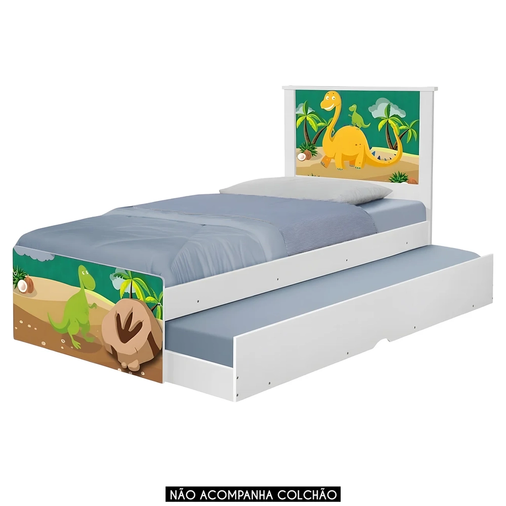 Cama Solteiro Infantil Com Auxiliar 188x88cm Dinossauro K06 - Mpozenato