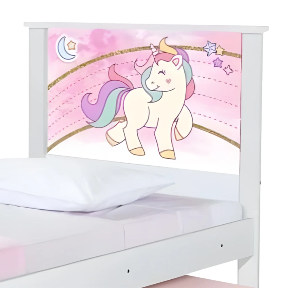 Cama Solteiro Infantil Com Auxiliar 188x88cm Unicórnio K06 - Mpozenato