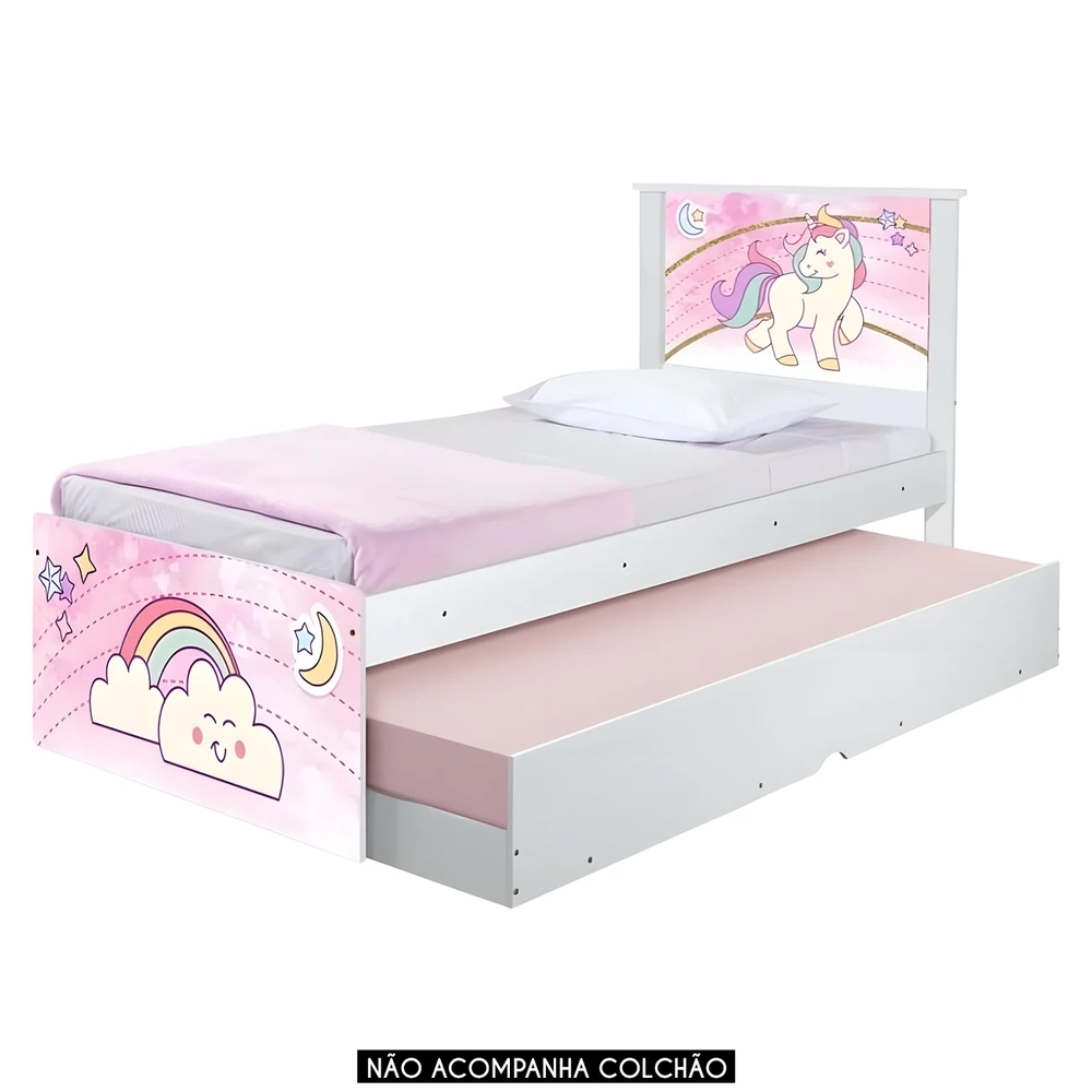 Cama Solteiro Infantil Com Auxiliar 188x88cm Unicórnio K06 - Mpozenato
