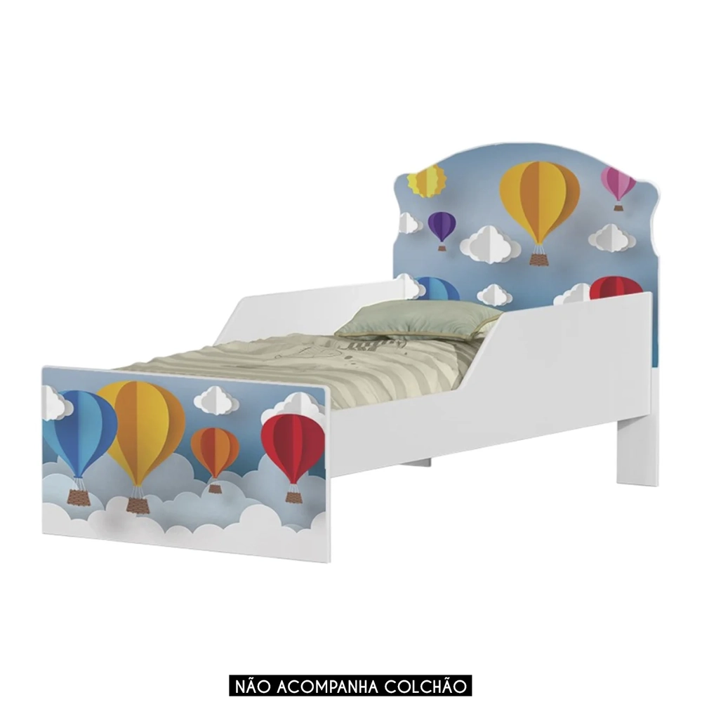 Mini Cama Infantil 148x68cm Com Proteção Lateral Balões K06 - Mpozenato