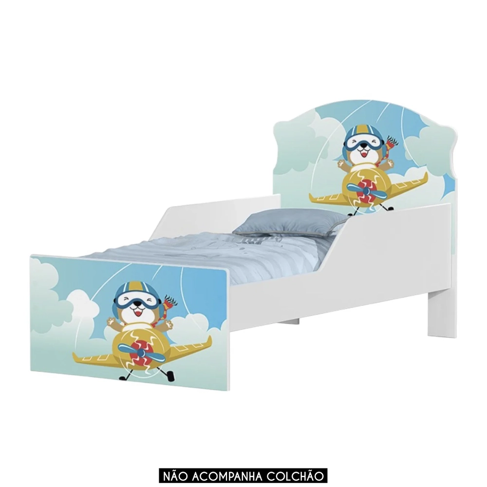 Mini Cama Infantil 148x68cm Com Proteção Lateral Aviador K06 - Mpozenato