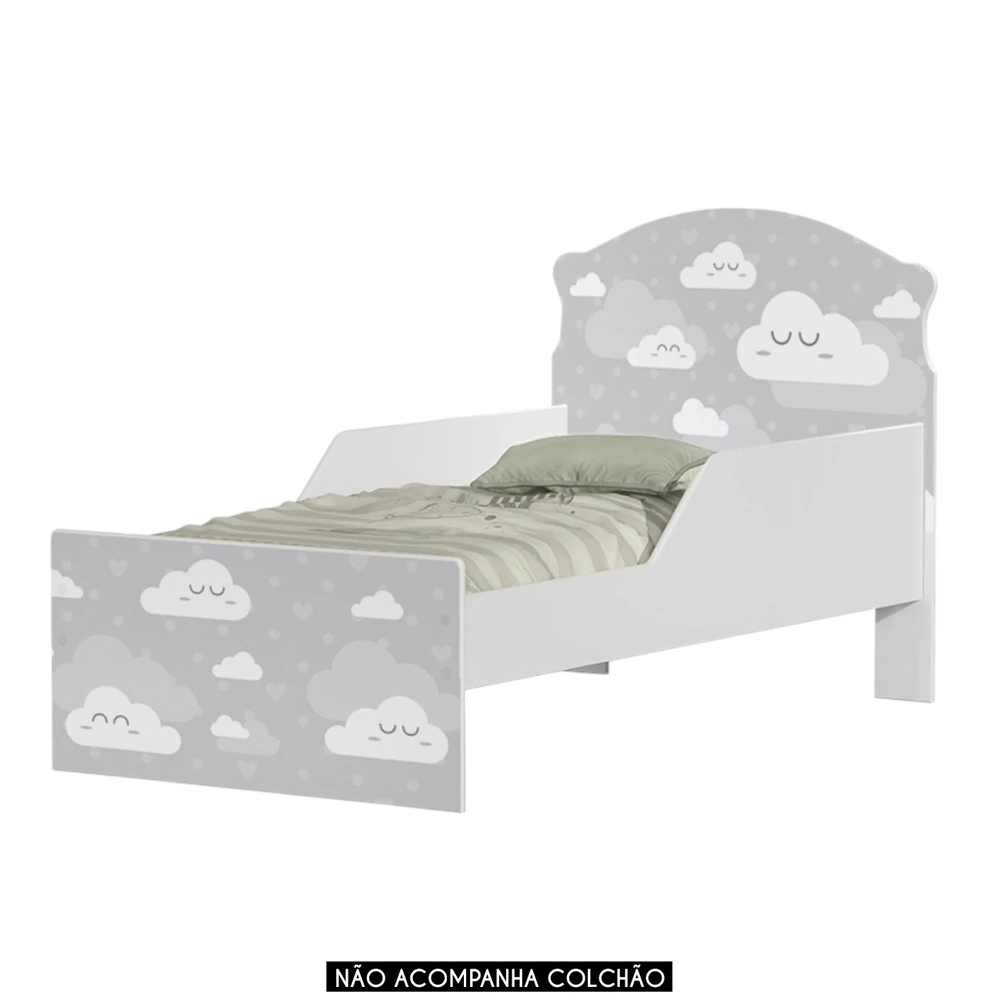 Mini Cama Infantil 148x68cm Com Proteção Lateral Nuvens K06 - Mpozenato