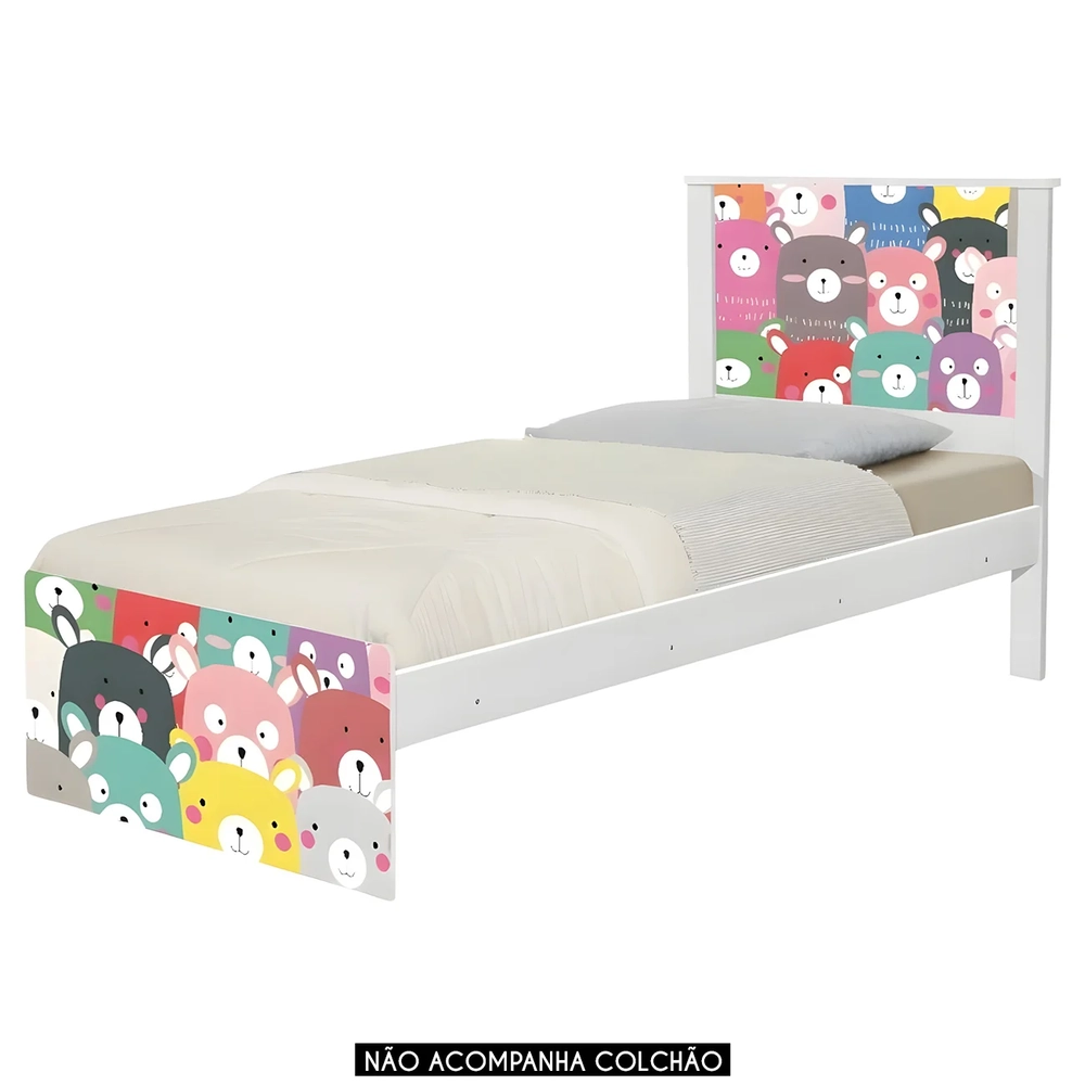 Cama Solteiro Infantil Para Colchão 188x88cm Ursinhos K06 - Mpozenato
