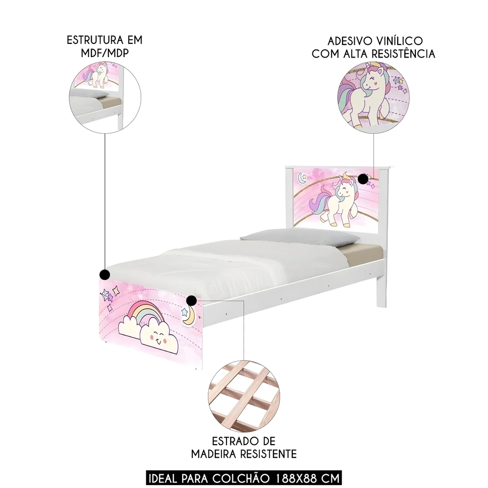 Cama Solteiro Infantil Para Colchão 188x88cm Unicórnio K06 - Mpozenato