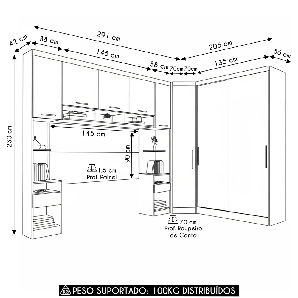 Guarda Roupa Casal Modulado CP07 Taiga Branco/Cinnamon L01 - Mpozenato