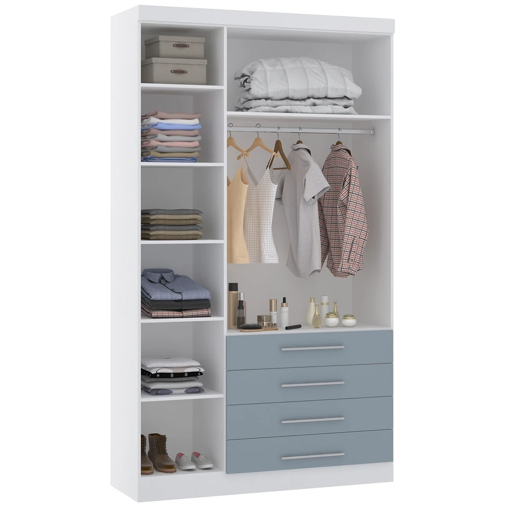 Guarda Roupa Solteiro 132cm 3 Portas 4 Gavetas Taiga Branco/Grey L01 - Mpozenato