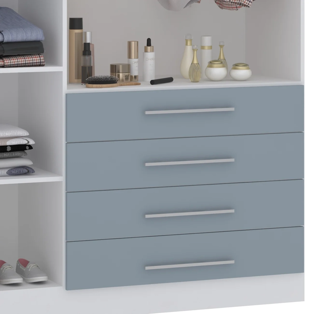 Guarda Roupa Solteiro 132cm 3 Portas 4 Gavetas Taiga Branco/Grey L01 - Mpozenato