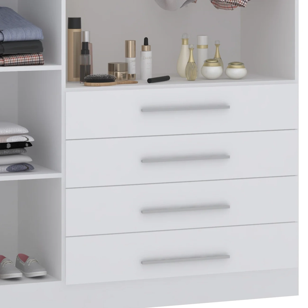Guarda Roupa Solteiro 132cm 3 Portas 4 Gavetas Taiga Branco L01 - Mpozenato